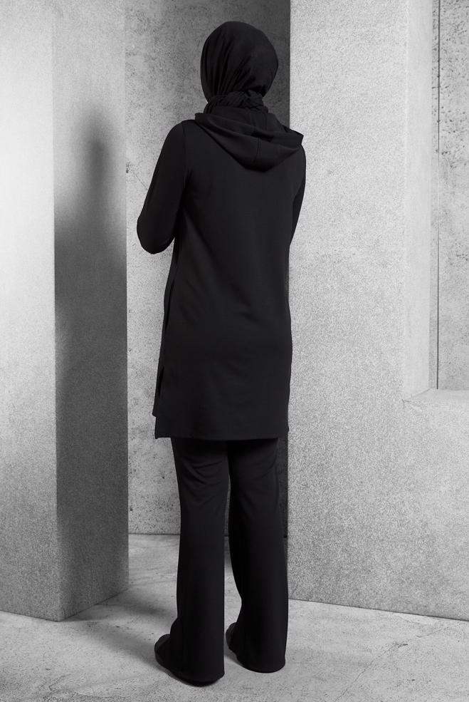 Hijab clothing BLACK HOODED PANTS SUIT 45214 - ALVİNA