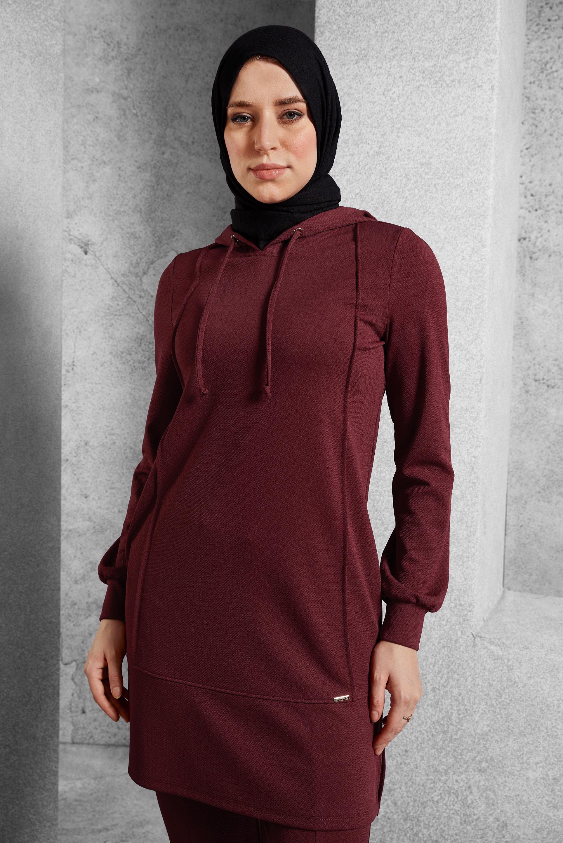 Vêtements hijab ROUGE BORDEAUX COMBINAISON PANTALON À CAPUCHE 45214