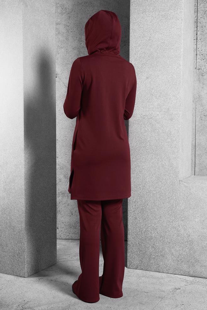 Hijab clothing CLARET RED HOODED PANTS SUIT 45214 - ALVİNA