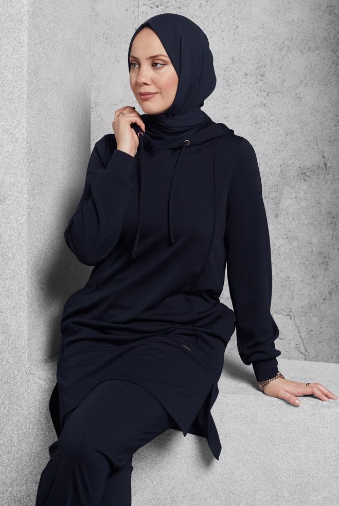 Hijab clothing NAVY BLUE HOODED PANTS SUIT 45214 - ALVİNA