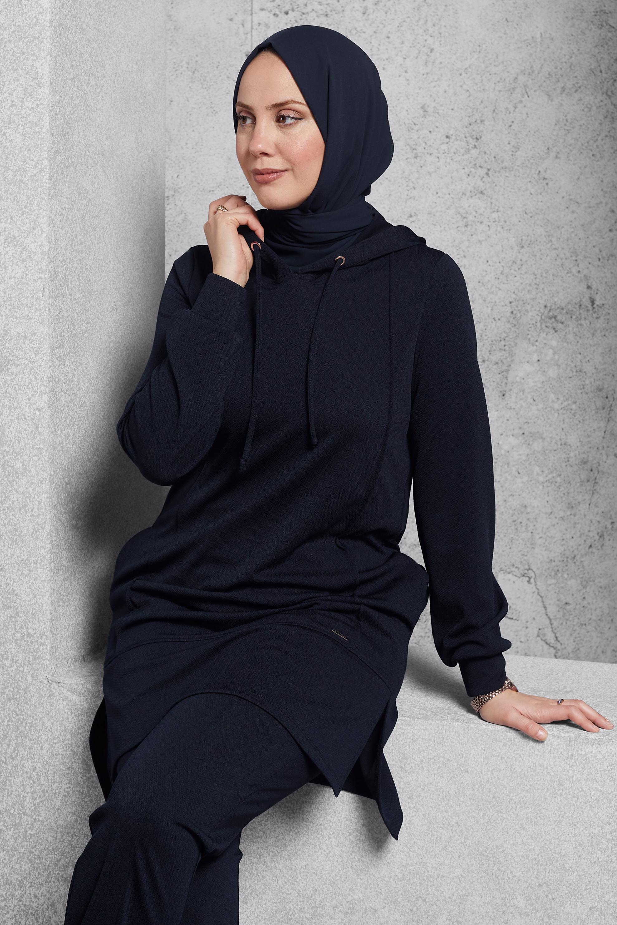 Hijab clothing NAVY BLUE HOODED PANTS SUIT 45214