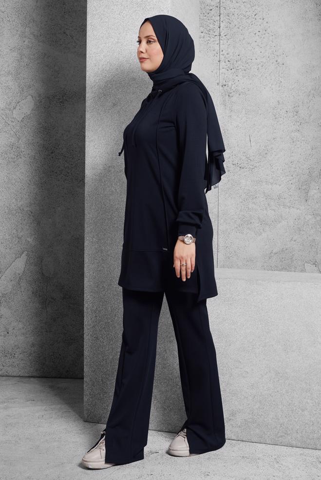 Hijab clothing NAVY BLUE HOODED PANTS SUIT 45214 - ALVİNA
