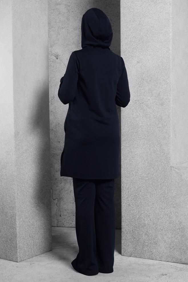 Hijab clothing NAVY BLUE HOODED PANTS SUIT 45214 - ALVİNA