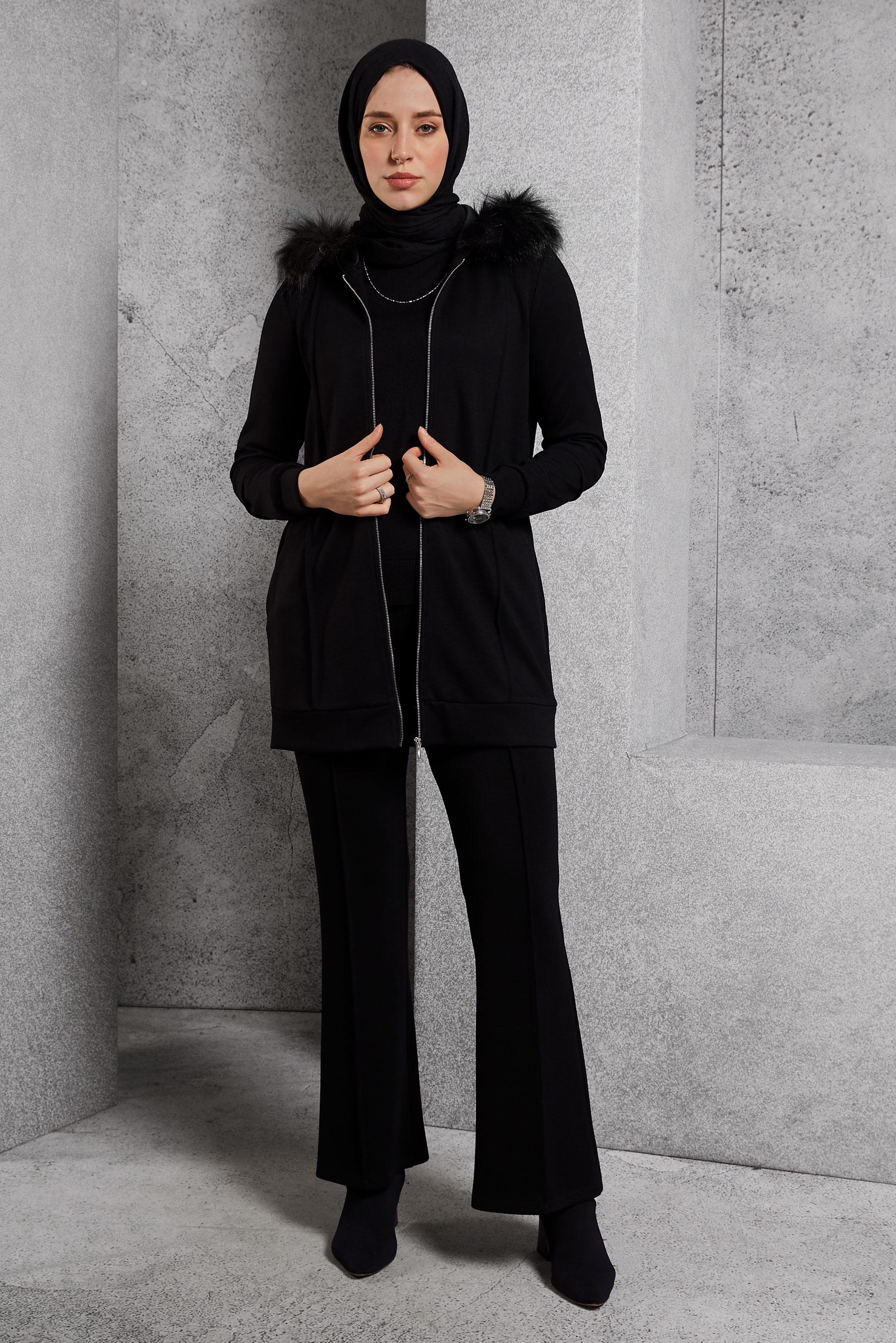 Hijab clothing BLACK HOODED PANTS SUIT 45217