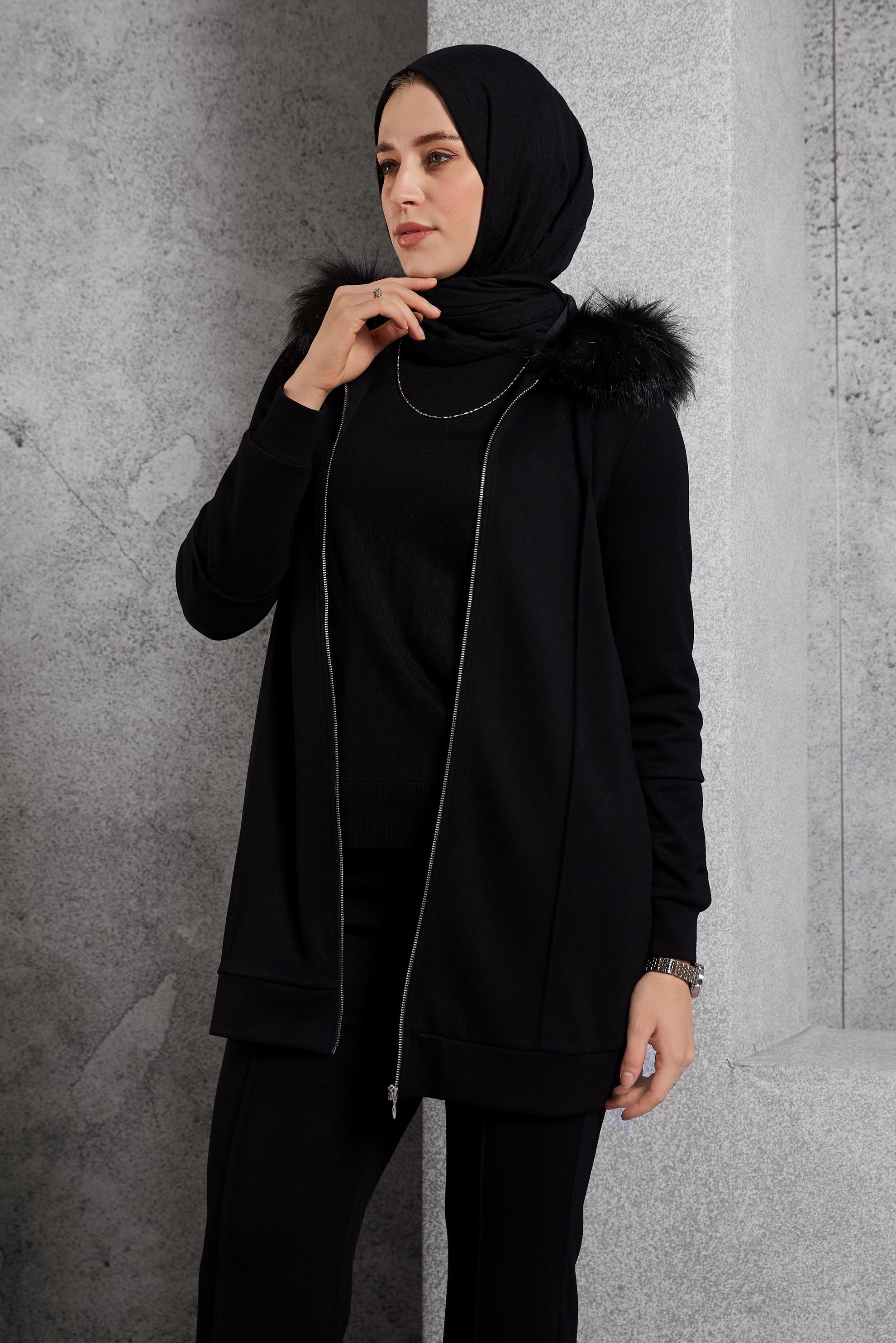 Hijab clothing BLACK HOODED PANTS SUIT 45217