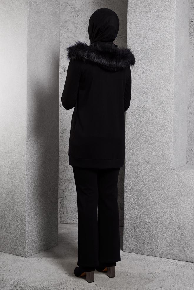 Hijab clothing BLACK HOODED PANTS SUIT 45217 - ALVİNA