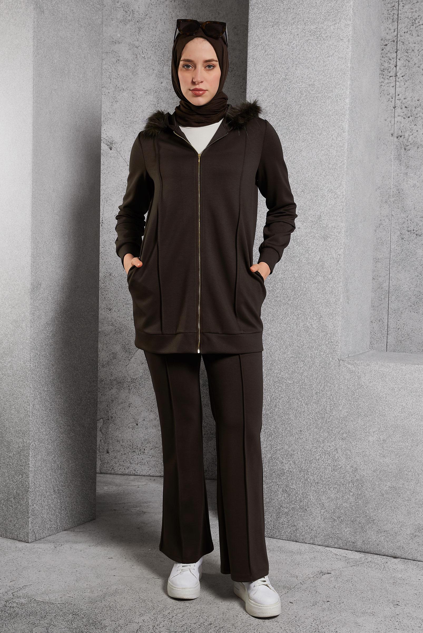 Hijab clothing BROWN HOODED PANTS SUIT 45217