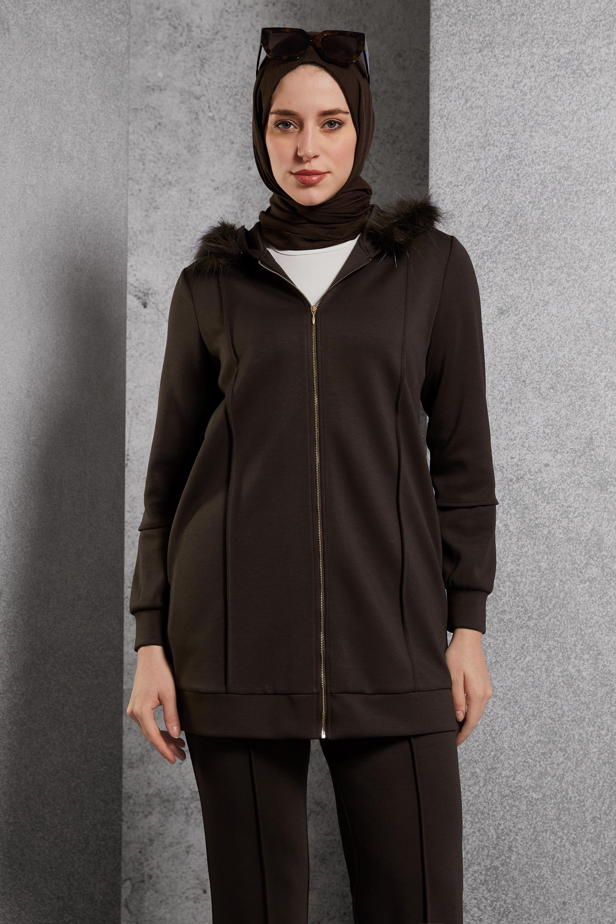 Hijab clothing BROWN HOODED PANTS SUIT 45217