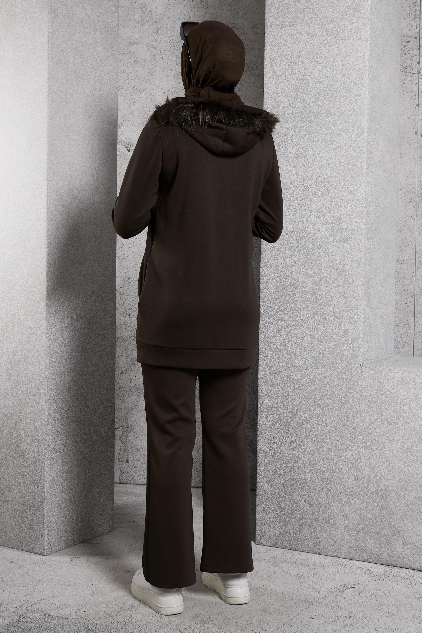 Hijab clothing BROWN HOODED PANTS SUIT 45217