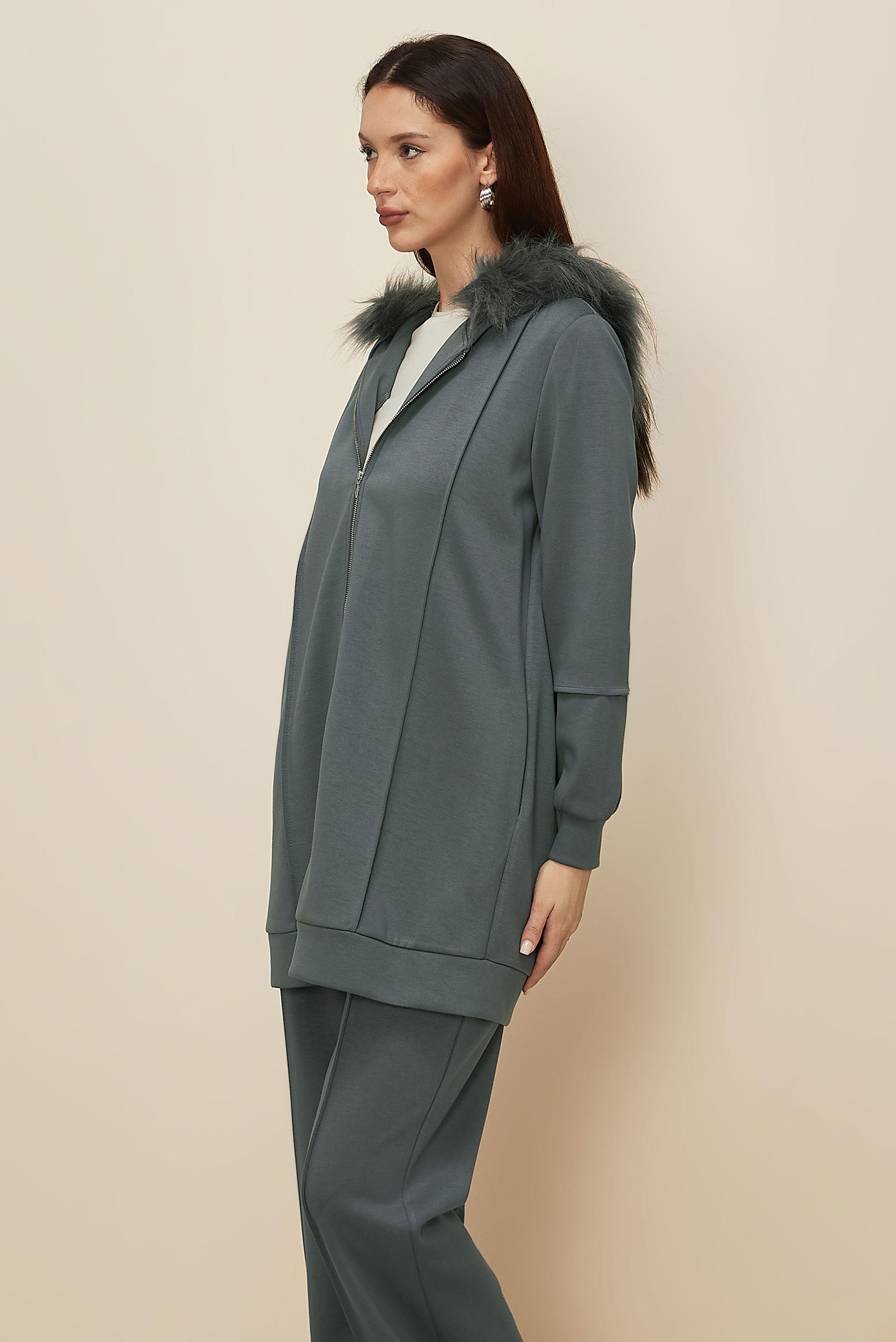 Tesettür giyim GRİ KÜRK DETAYLI PANTOLONLU TAKIM 45217