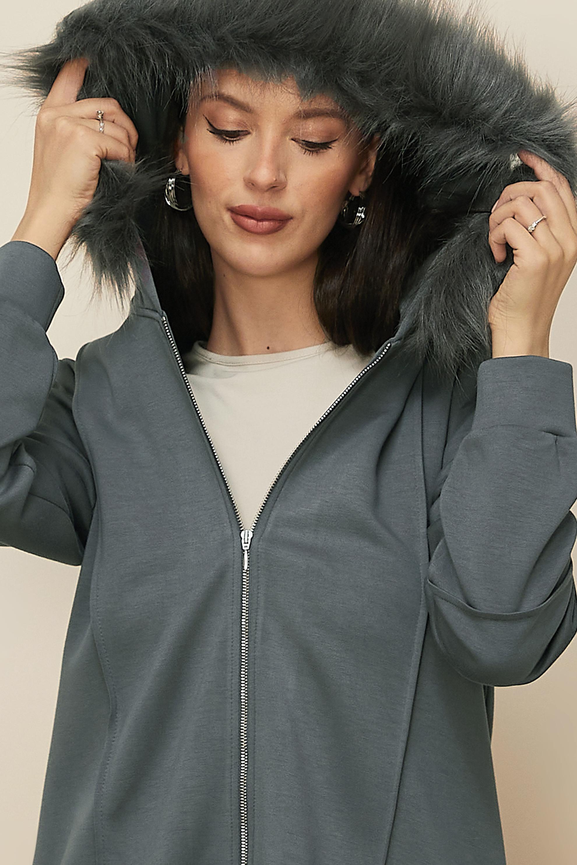 Tesettür giyim GRİ KÜRK DETAYLI PANTOLONLU TAKIM 45217