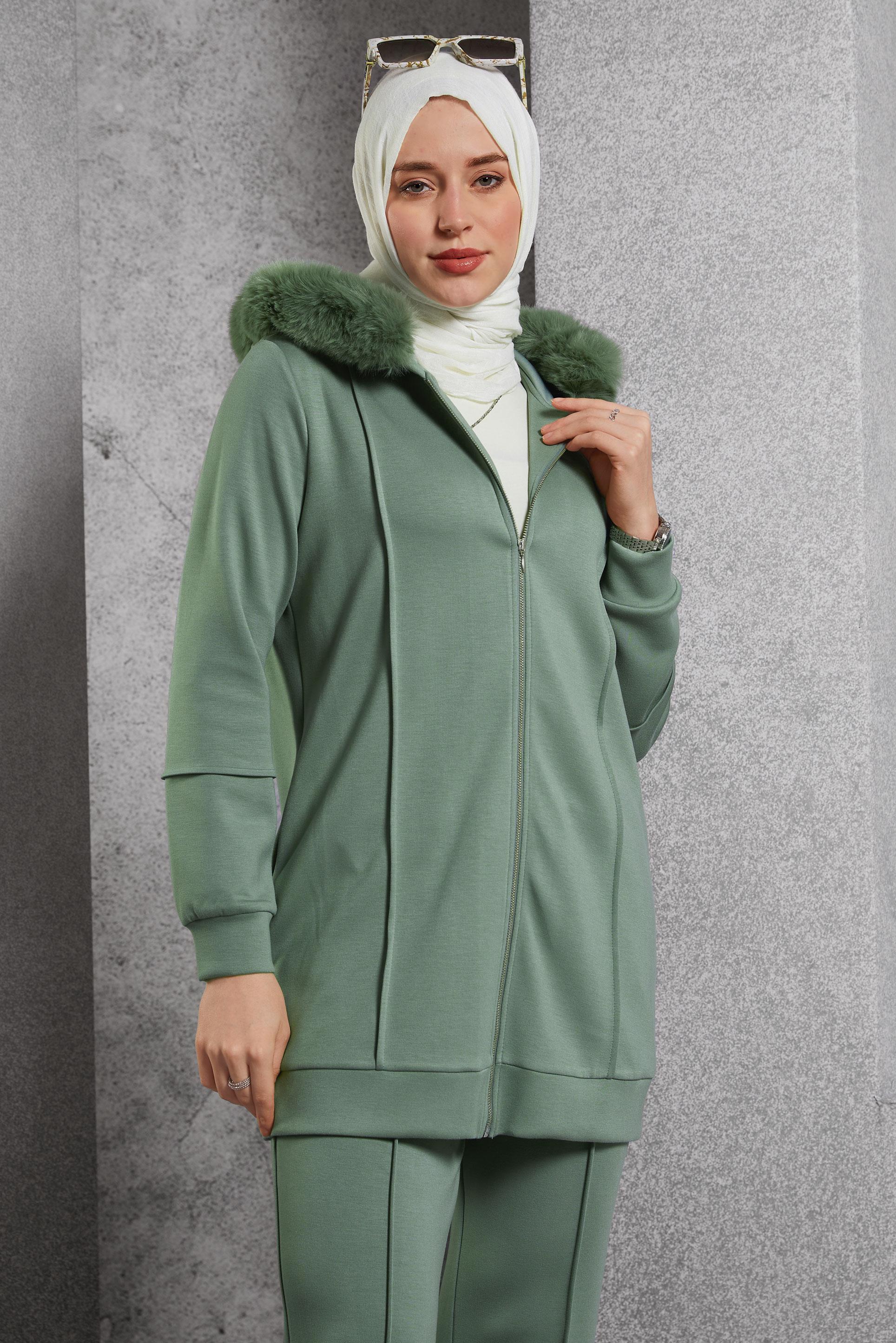 Hijab clothing GREEN HOODED PANTS SUIT 45217