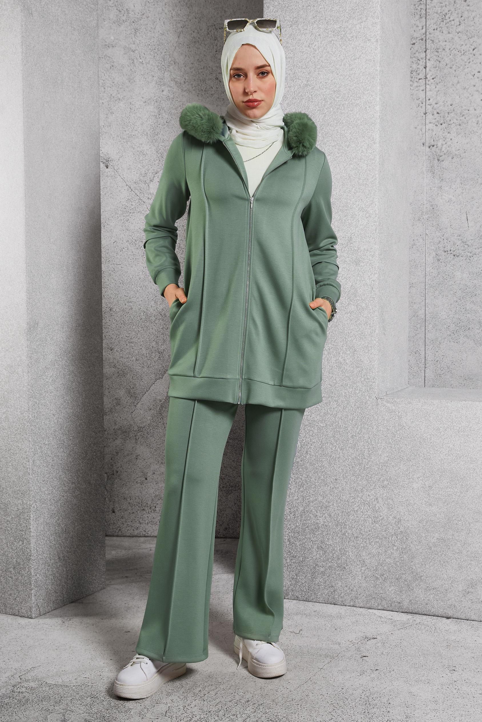 Hijab clothing GREEN HOODED PANTS SUIT 45217