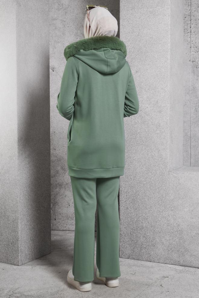 Hijab clothing GREEN HOODED PANTS SUIT 45217 - ALVİNA