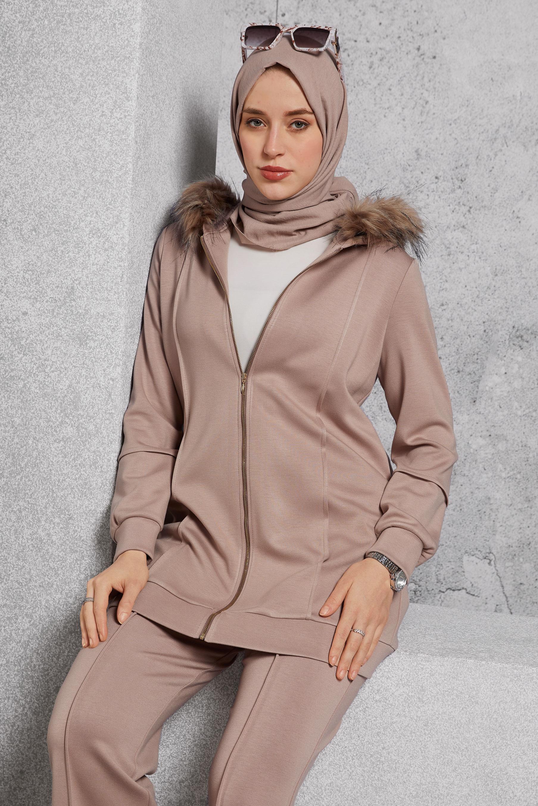 Hijab clothing BROWN HOODED PANTS SUIT 45217