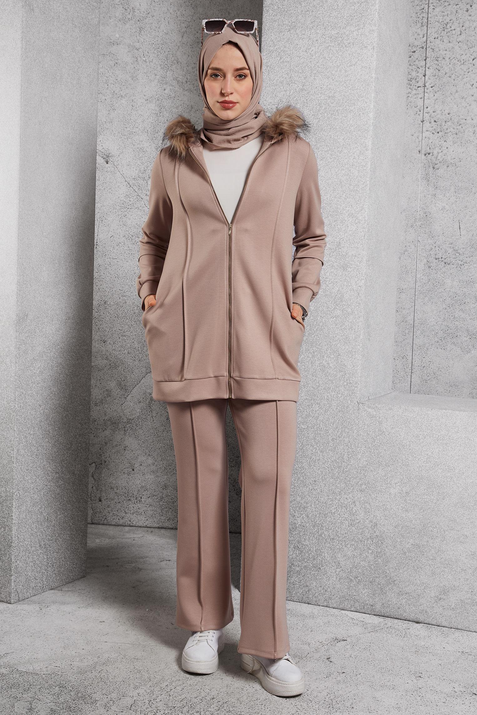 Hijab clothing BROWN HOODED PANTS SUIT 45217