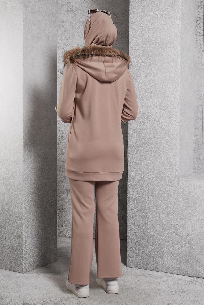 Hijab clothing BROWN HOODED PANTS SUIT 45217 - ALVİNA