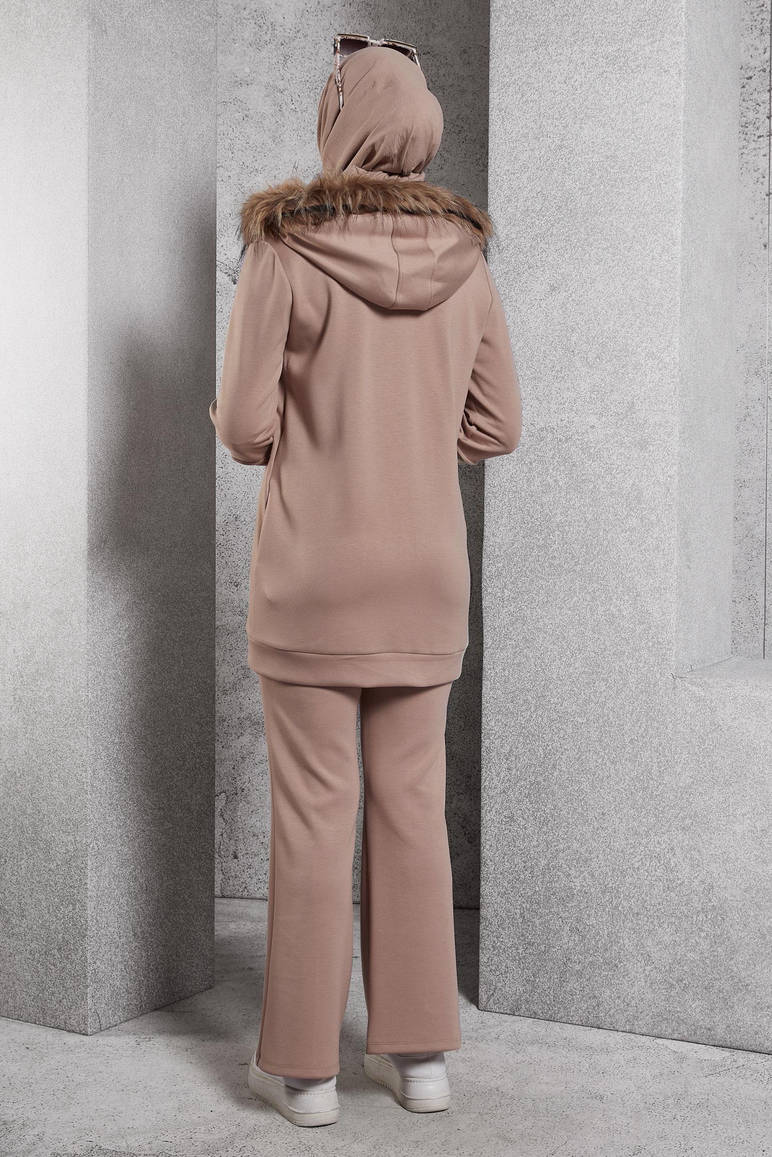 Hijab clothing BROWN HOODED PANTS SUIT 45217