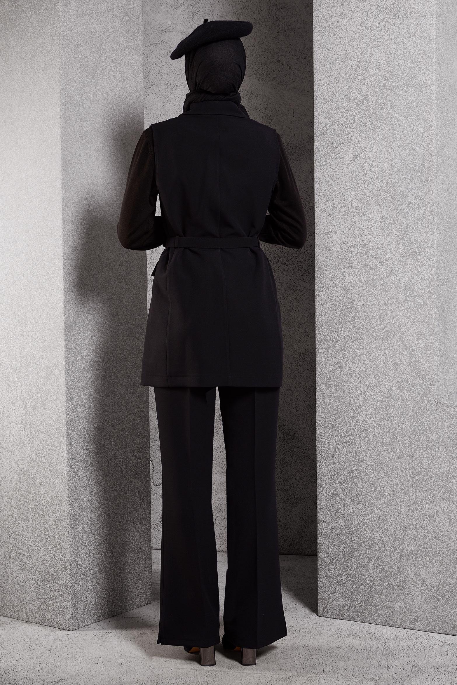 Tesettür giyim SİYAH KEMERLİ PANTOLONLU TAKIM 45233