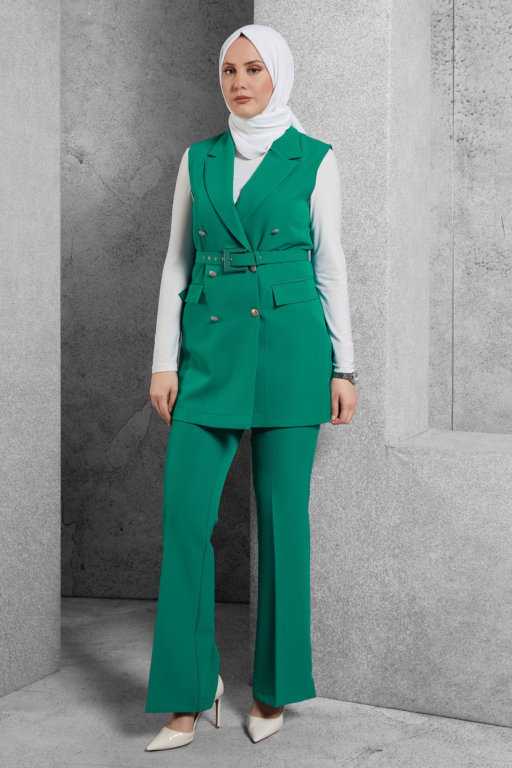 Hijab clothing GREEN BELTED PANTS SUIT 45233