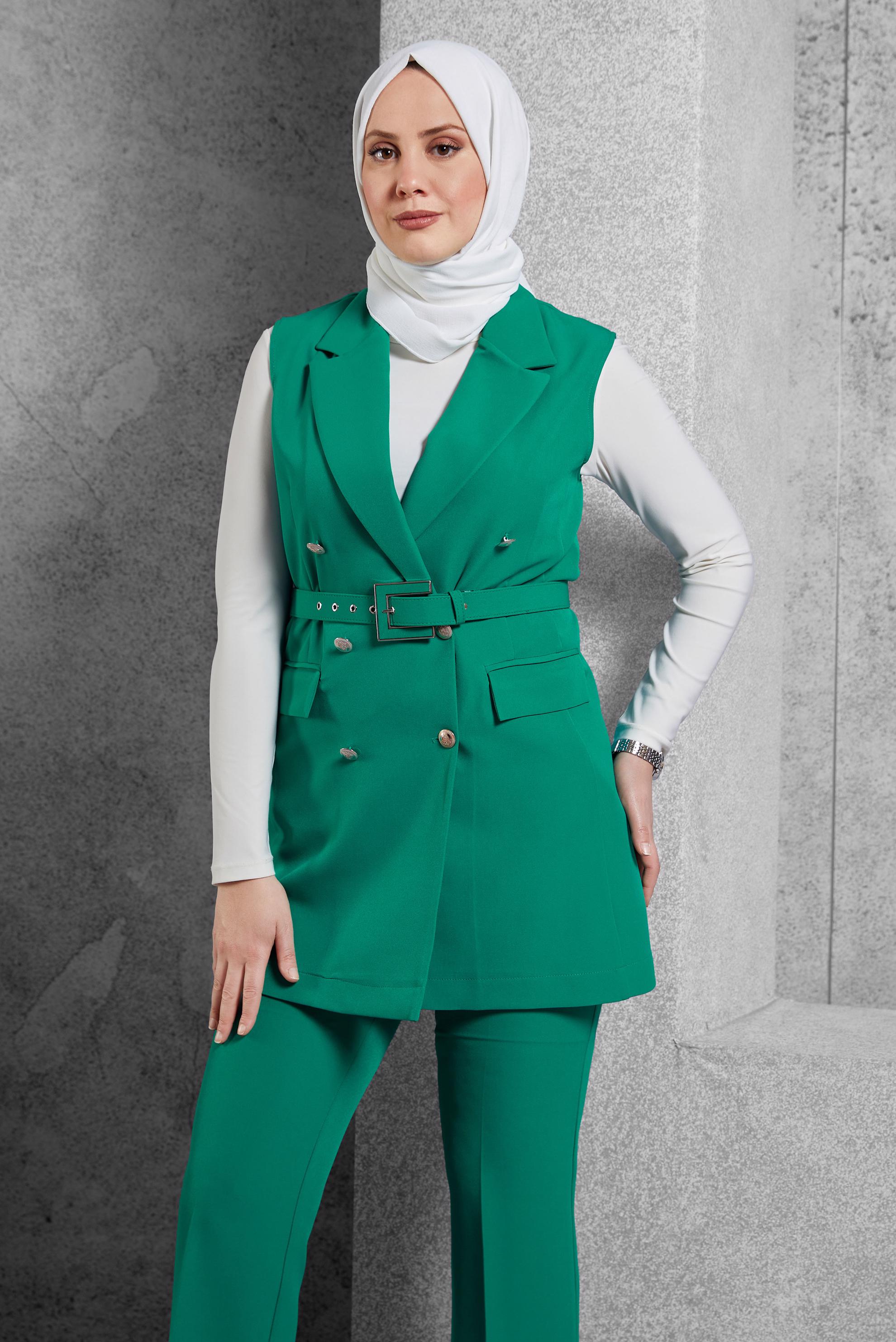 Hijab clothing GREEN BELTED PANTS SUIT 45233