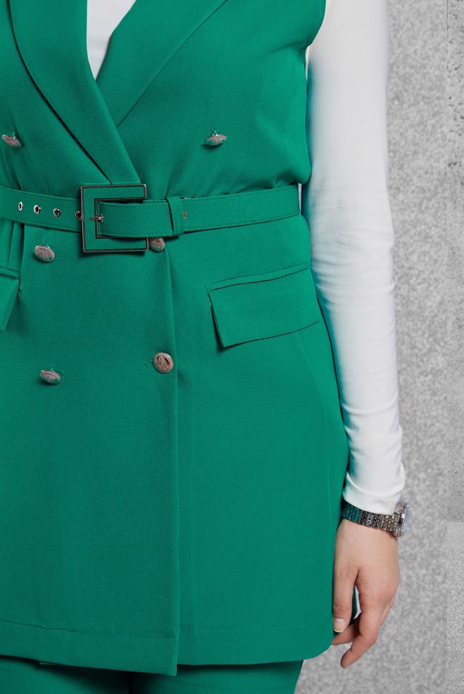 Hijab clothing GREEN BELTED PANTS SUIT 45233 - ALVİNA