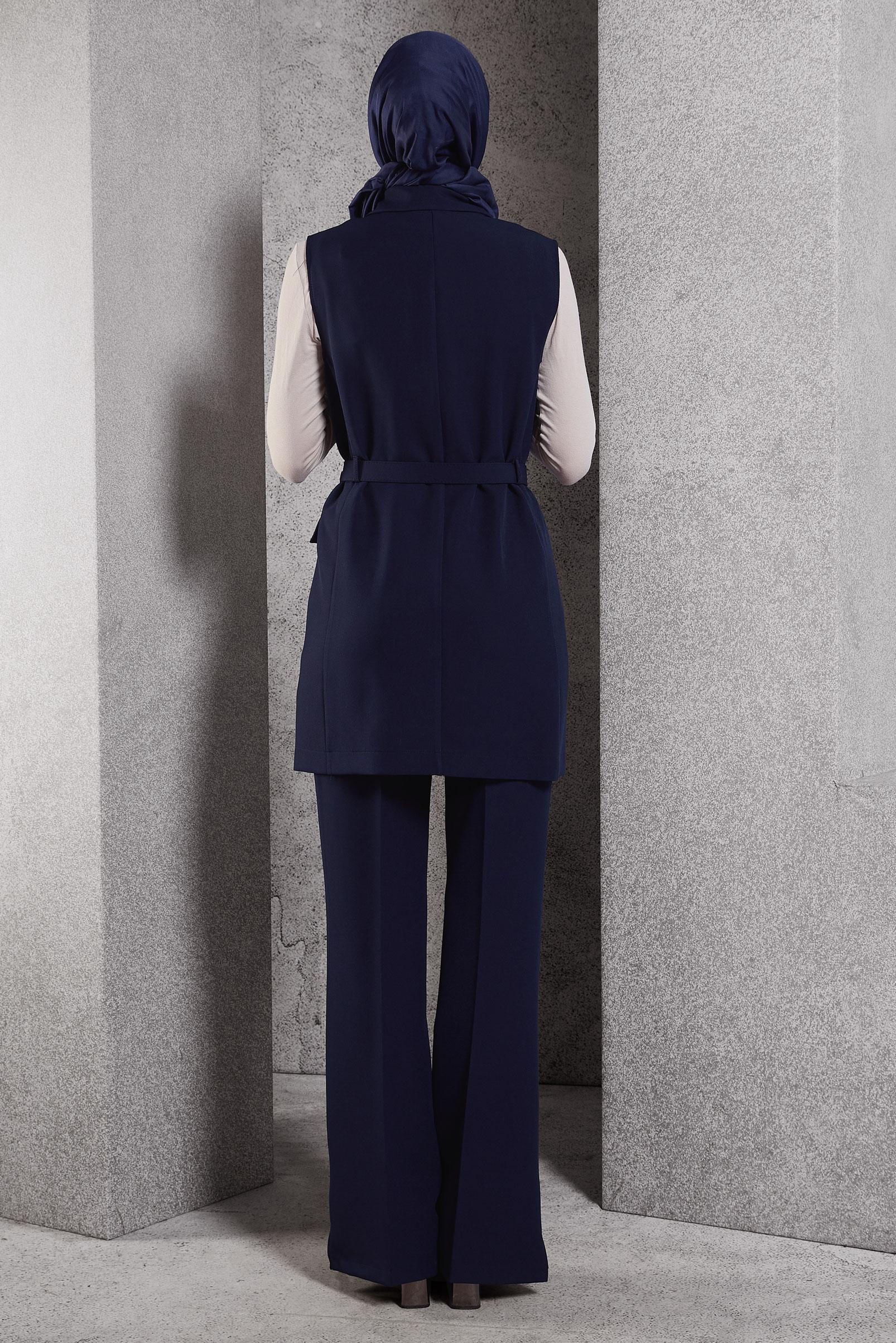 Tesettür giyim LACİVERT KEMERLİ PANTOLONLU TAKIM 45233