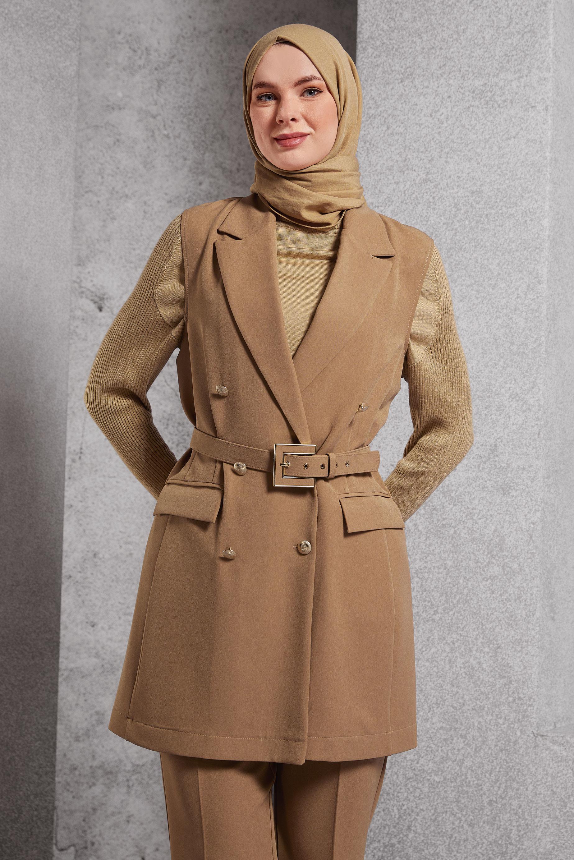 Hijab clothing BROWN BELTED PANTS SUIT 45233