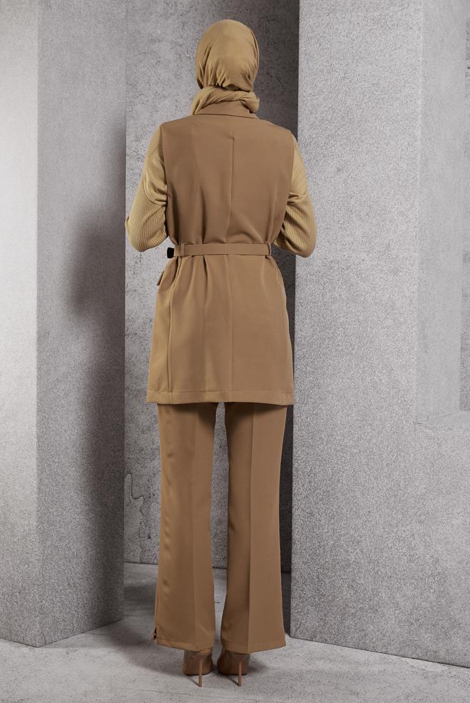 Hijab clothing BROWN BELTED PANTS SUIT 45233 - ALVİNA