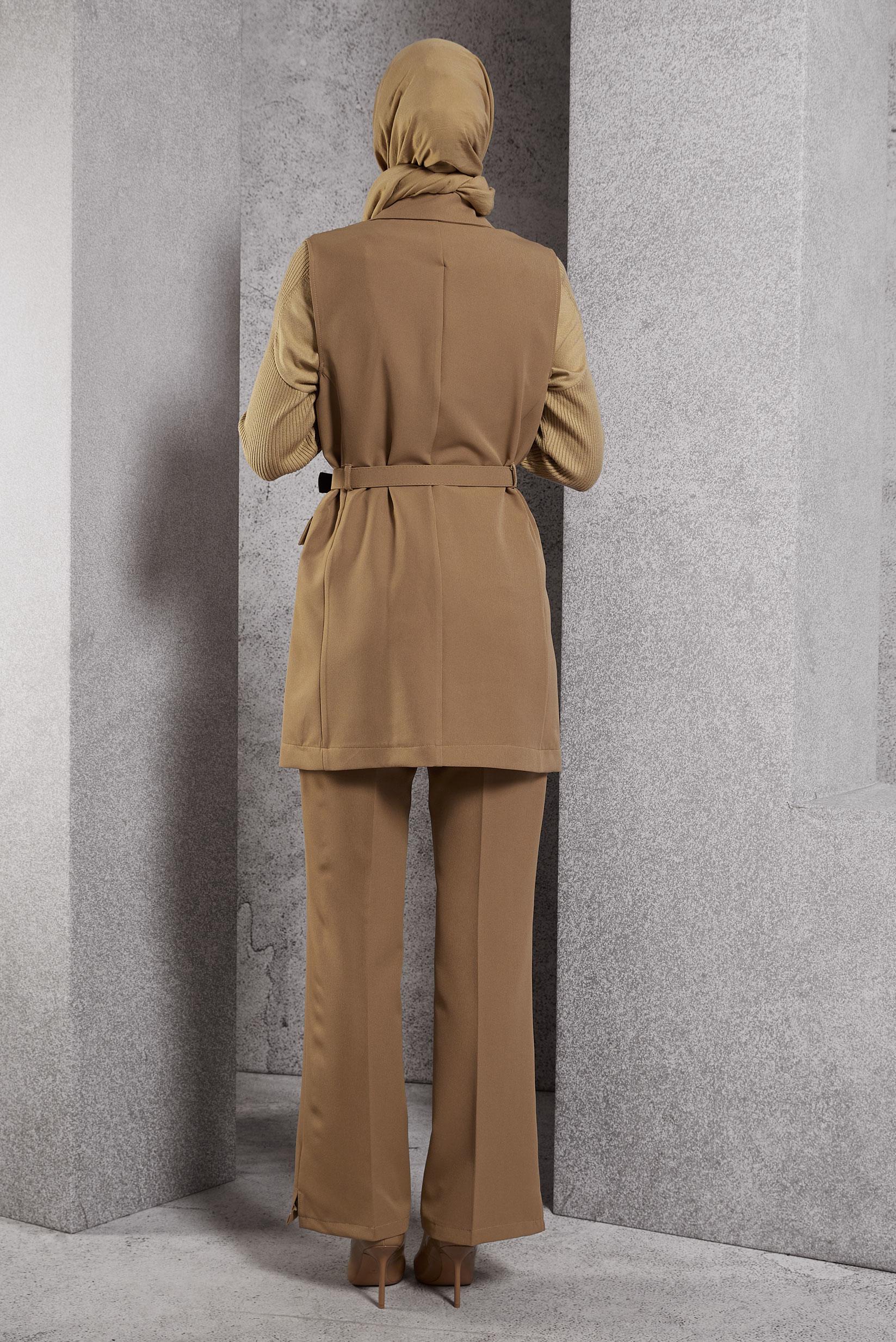 Hijab clothing BROWN BELTED PANTS SUIT 45233
