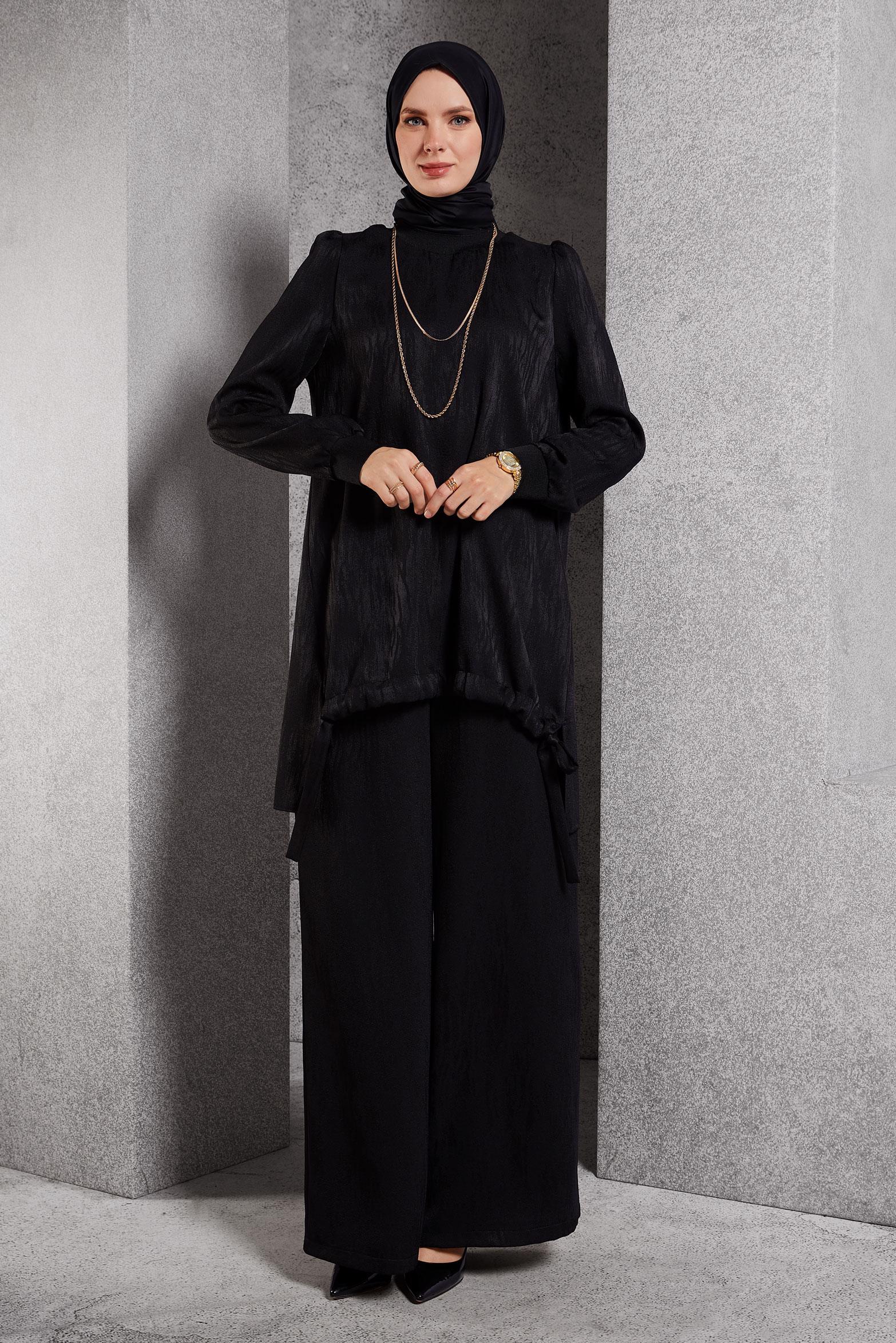 Tesettür giyim SİYAH PANTOLONLU JAKAR TAKIM 45253 