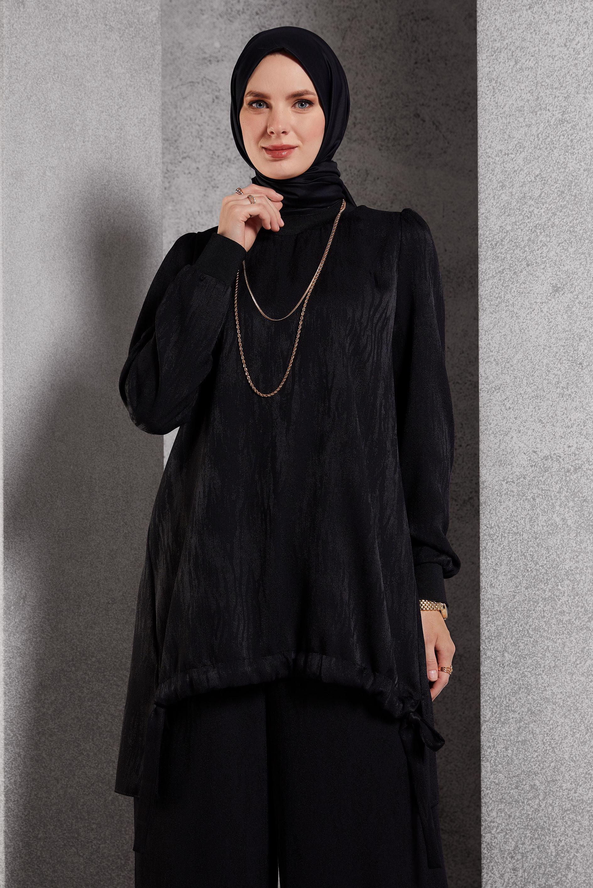 Tesettür giyim SİYAH PANTOLONLU JAKAR TAKIM 45253 