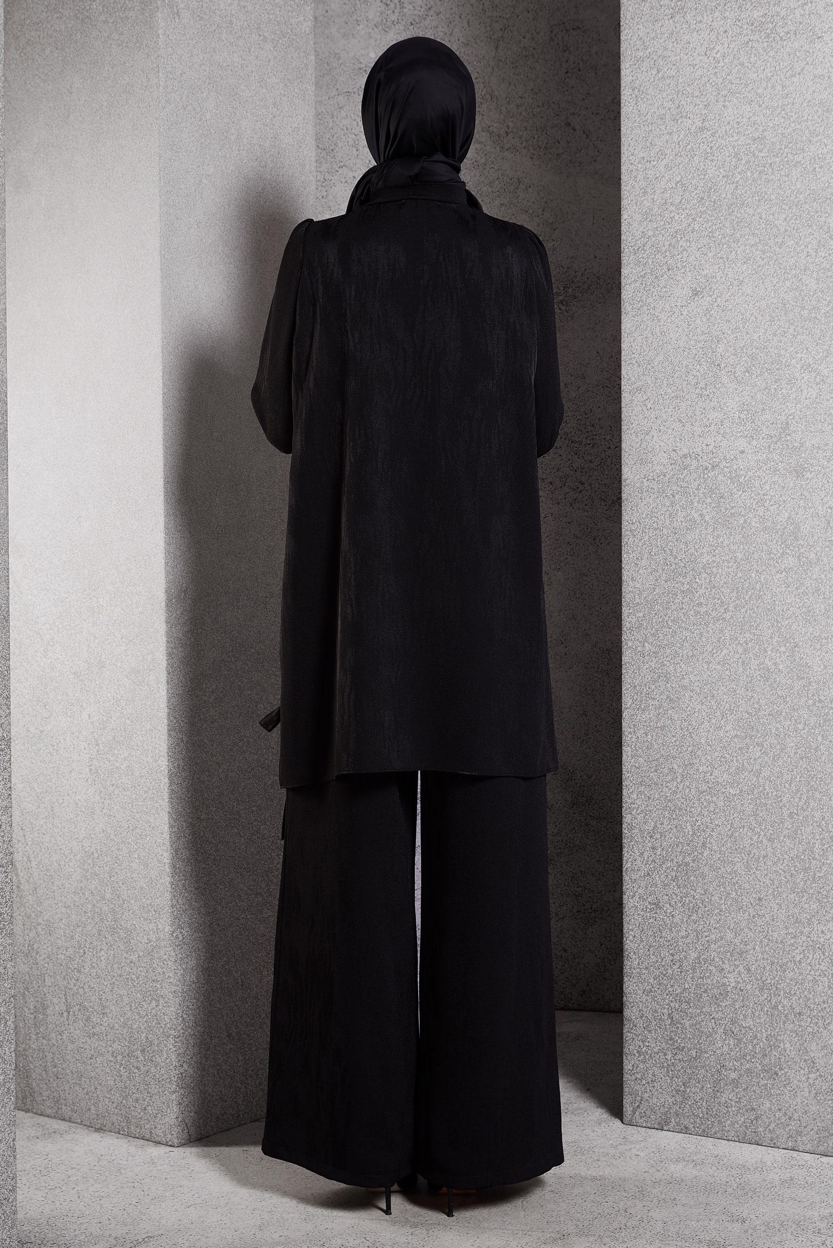 Tesettür giyim SİYAH PANTOLONLU JAKAR TAKIM 45253 