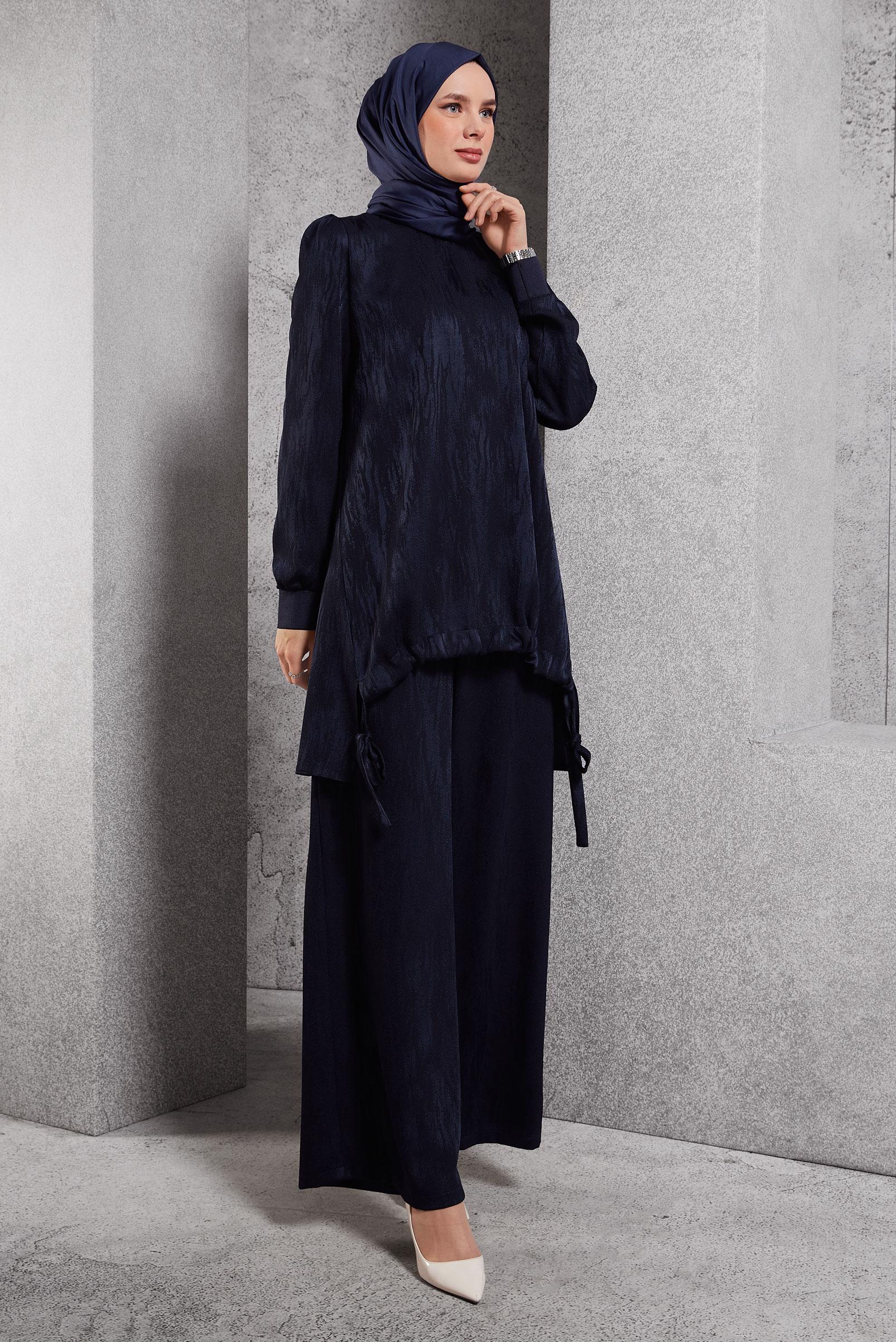 Tesettür giyim LACİVERT PANTOLONLU JAKAR TAKIM 45253 
