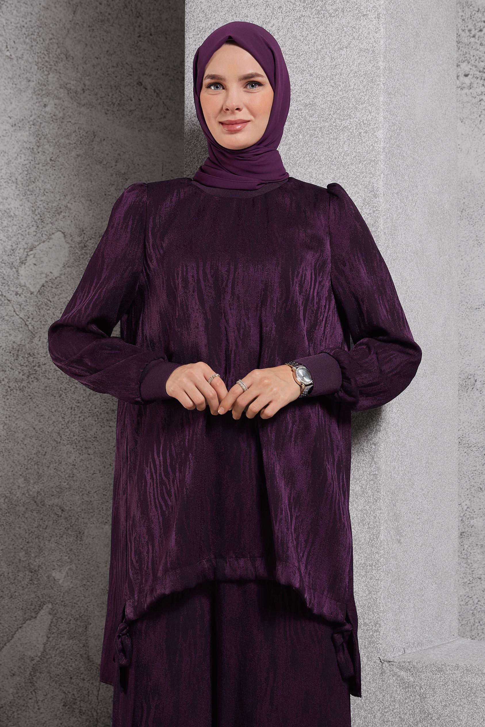 Tesettür giyim MÜRDÜM PANTOLONLU JAKAR TAKIM 45253 