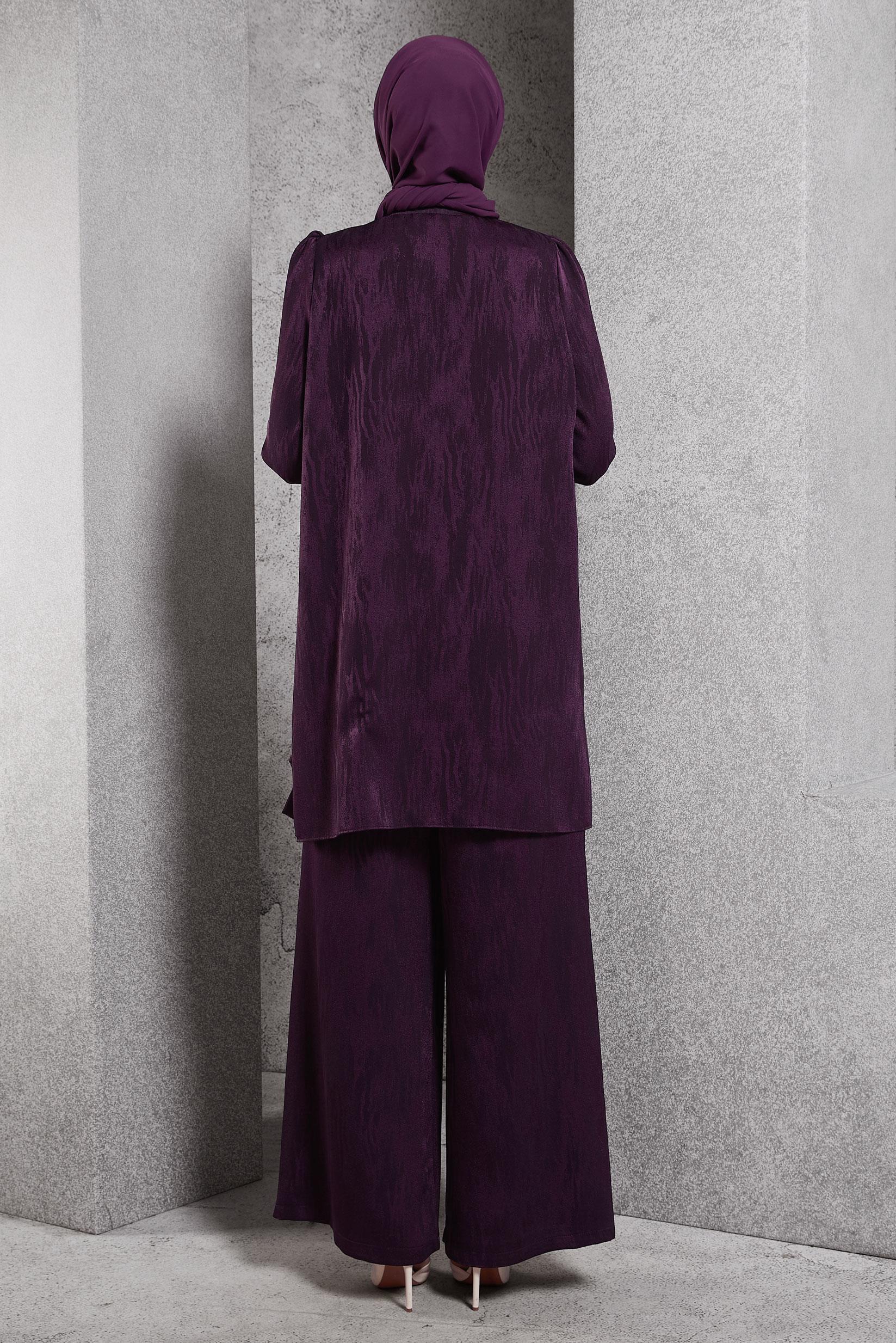 Tesettür giyim MÜRDÜM PANTOLONLU JAKAR TAKIM 45253 