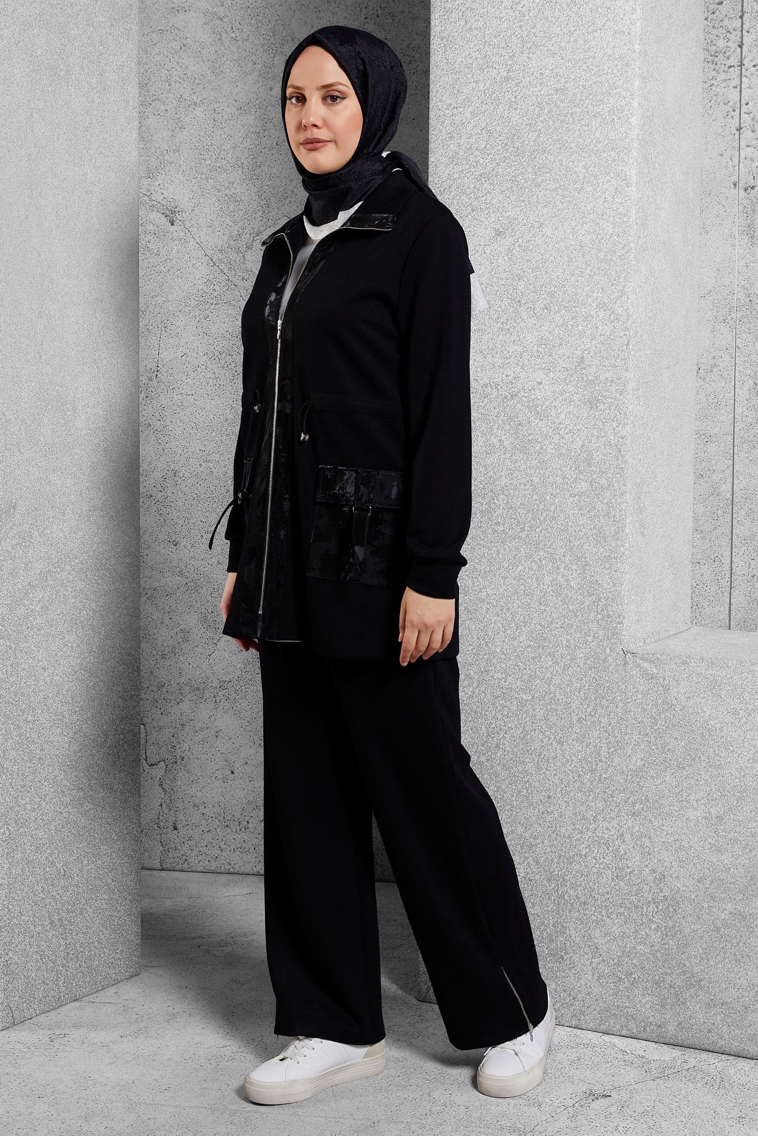 Hijab clothing BLACK ZIPPERED PANTS SUIT 45255