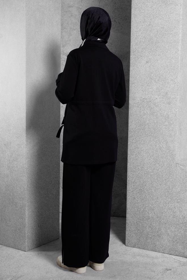 Hijab clothing BLACK ZIPPERED PANTS SUIT 45255 - ALVİNA