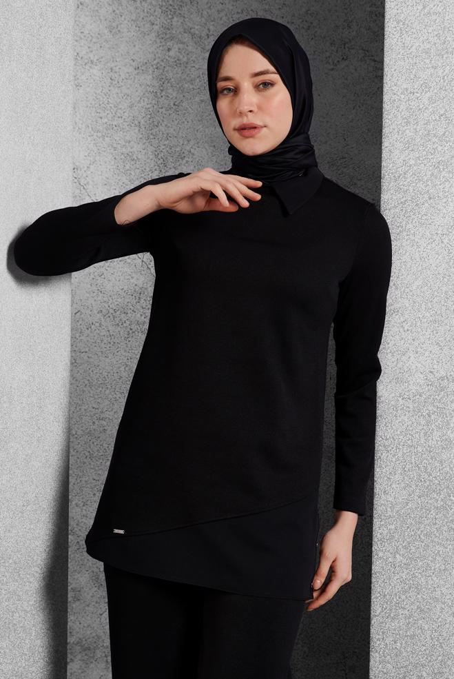 Hijab clothing BLACK SHIRT COLLAR PANTS SUIT 45280 - ALVİNA