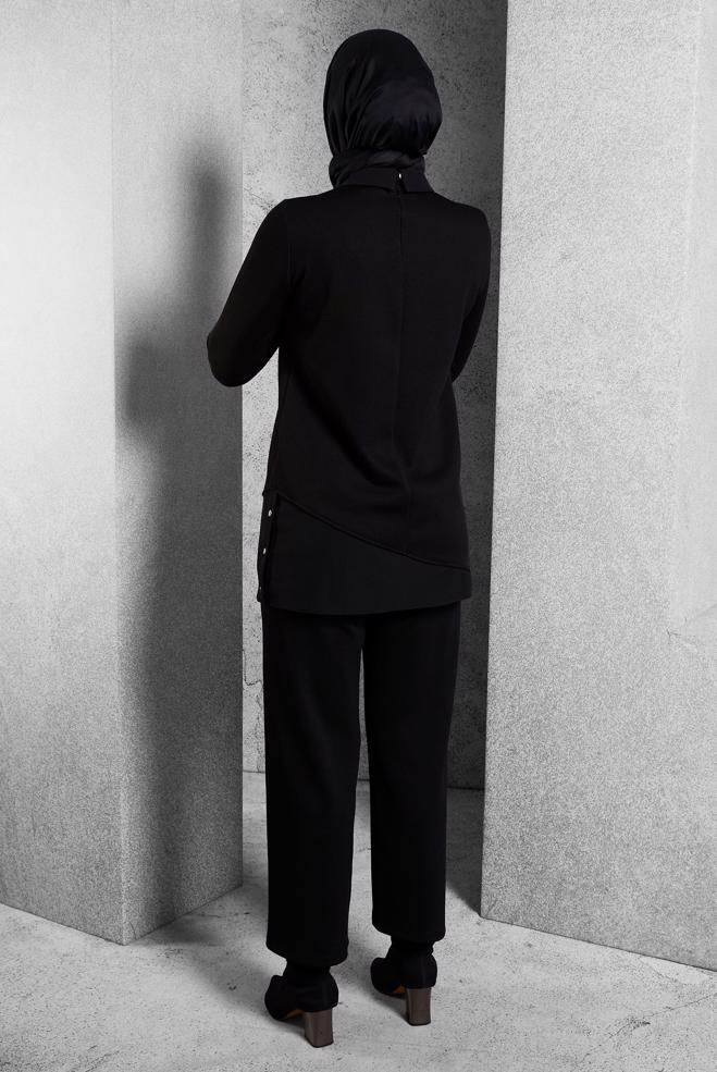 Hijab clothing BLACK SHIRT COLLAR PANTS SUIT 45280 - ALVİNA