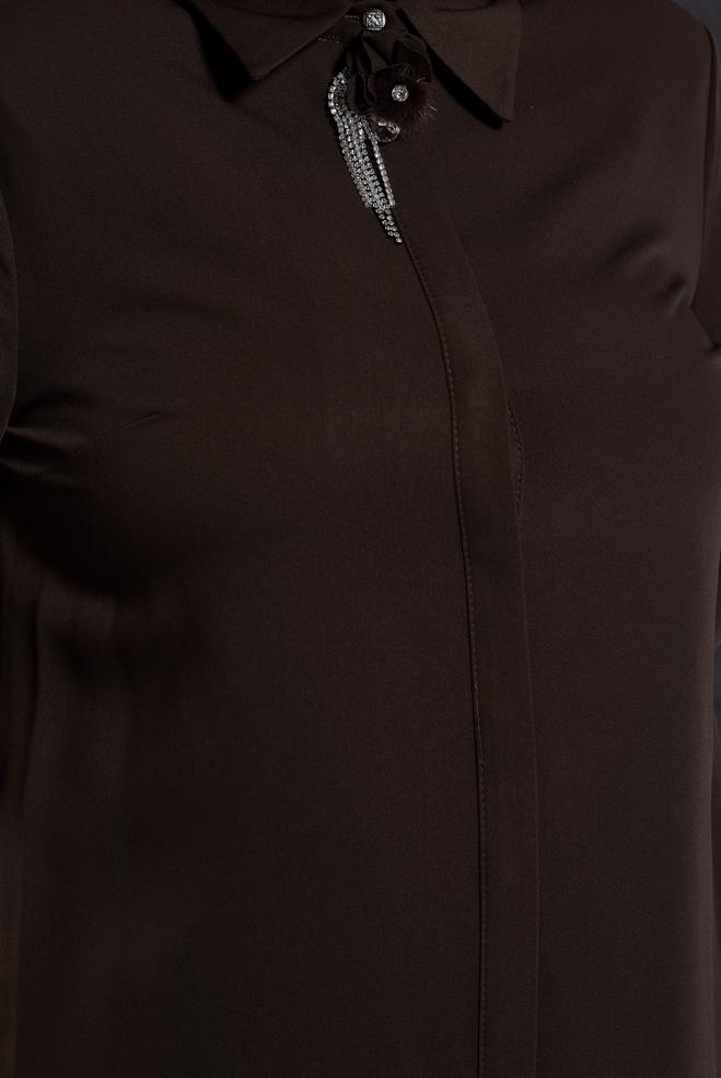 Tesettür giyim KAHVE BROŞ DETAYLI TUNİK 20625 - ALVİNA