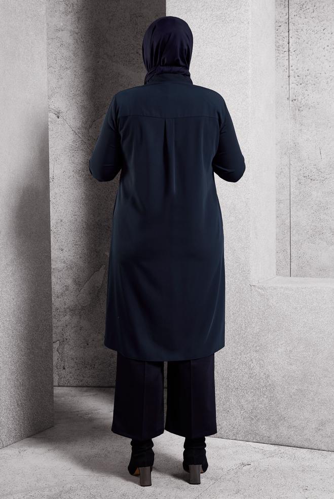 Tesettür giyim LACİVERT BROŞ DETAYLI TUNİK 20625 - ALVİNA