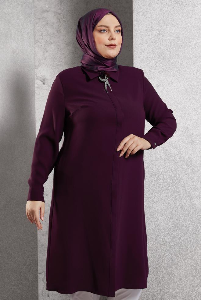 Tesettür giyim BORDO BROŞ DETAYLI TUNİK 20625 - ALVİNA