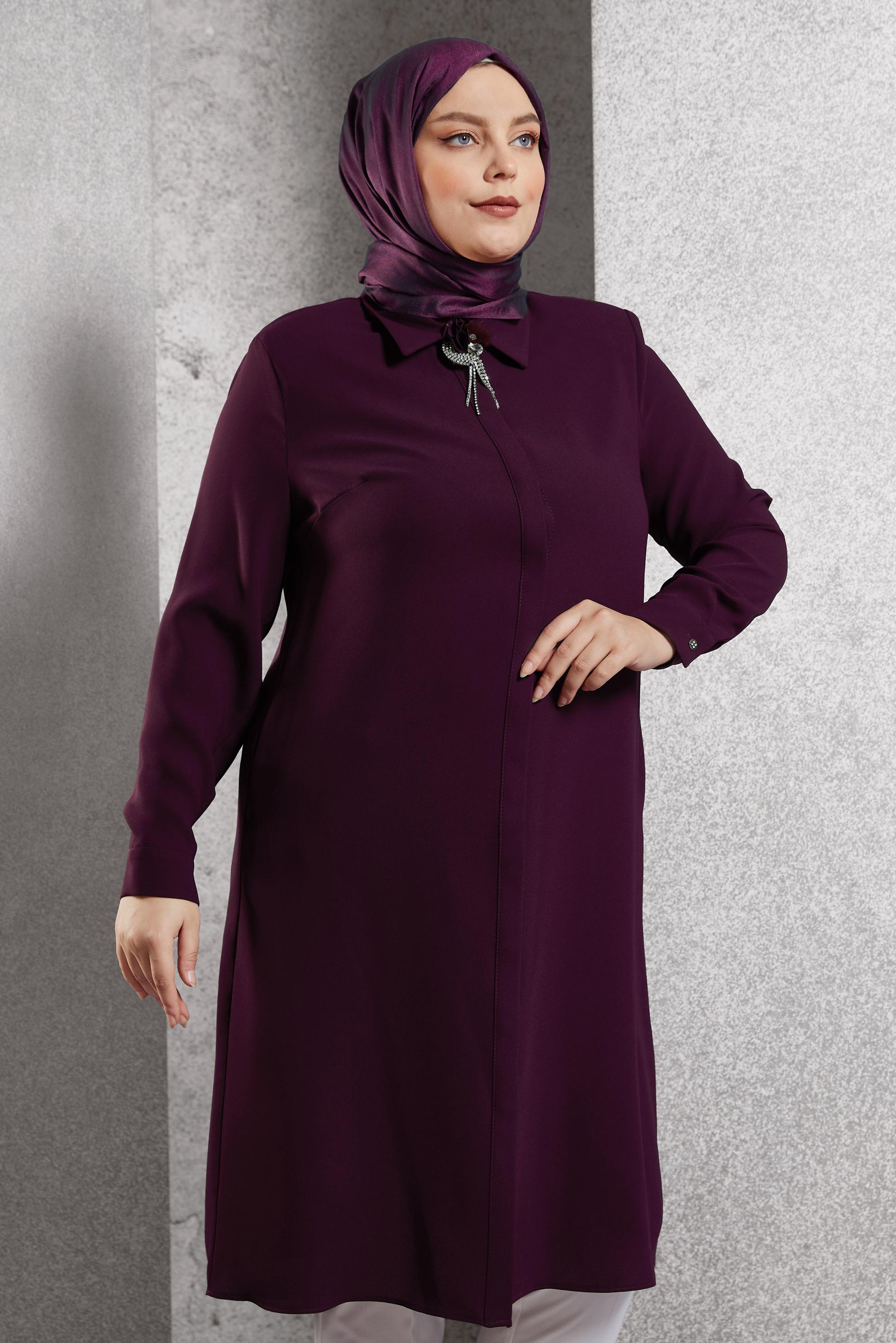 Tesettür giyim BORDO BROŞ DETAYLI TUNİK 20625
