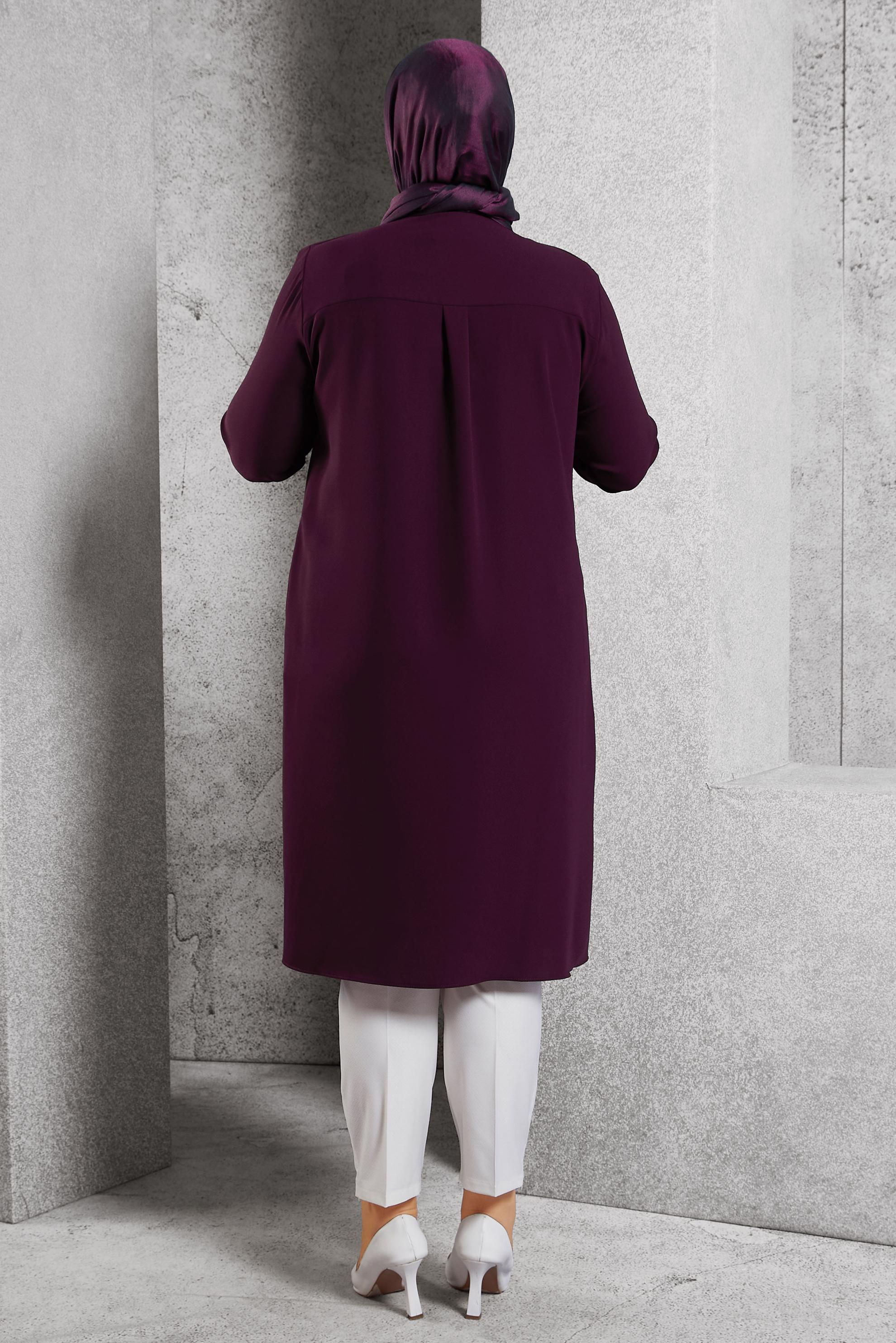 Tesettür giyim BORDO BROŞ DETAYLI TUNİK 20625