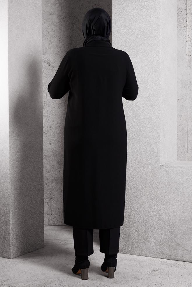 Vêtements hijab NOIR TUNIQUE LONGUE AVEC BIJOU 20634 - ALVİNA