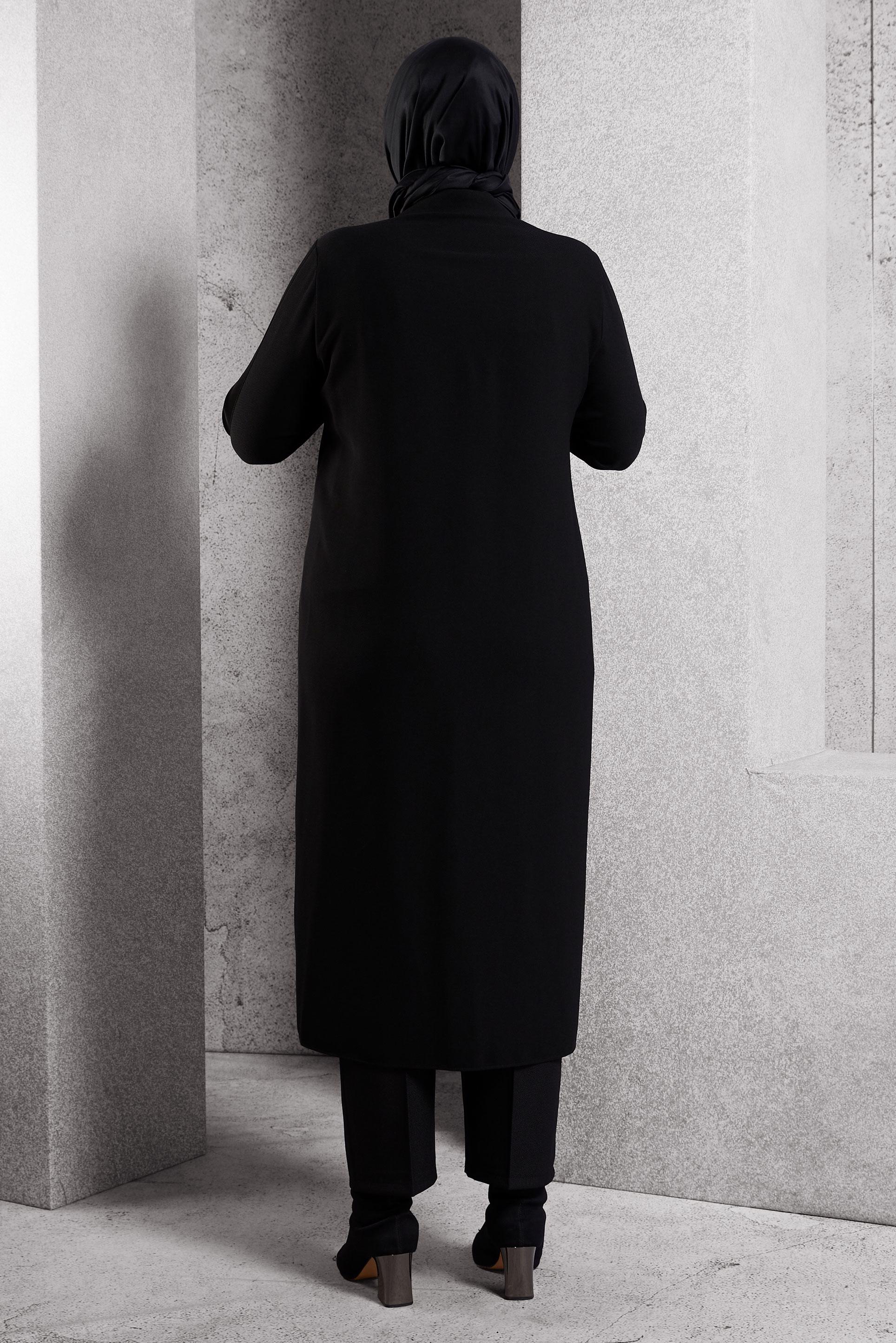 Tesettür giyim SİYAH TAŞ BASKILI UZUN TUNİK 20634