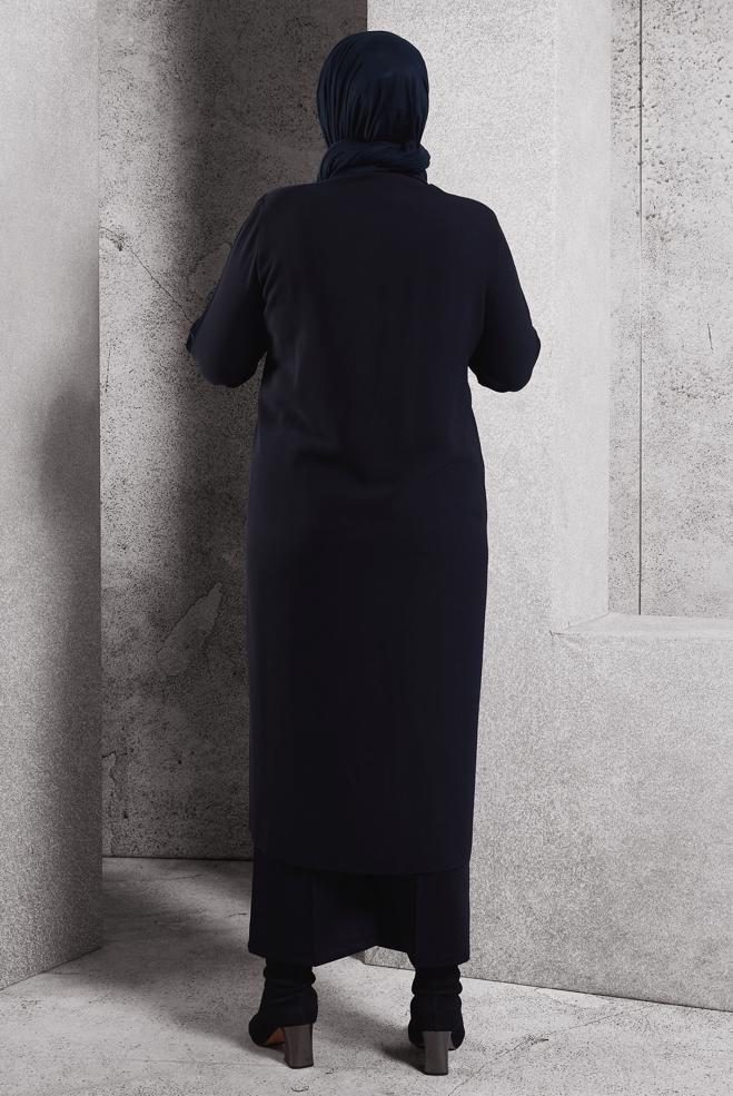 Vêtements hijab BLEU MARINE TUNIQUE LONGUE AVEC BIJOU 20634 - ALVİNA