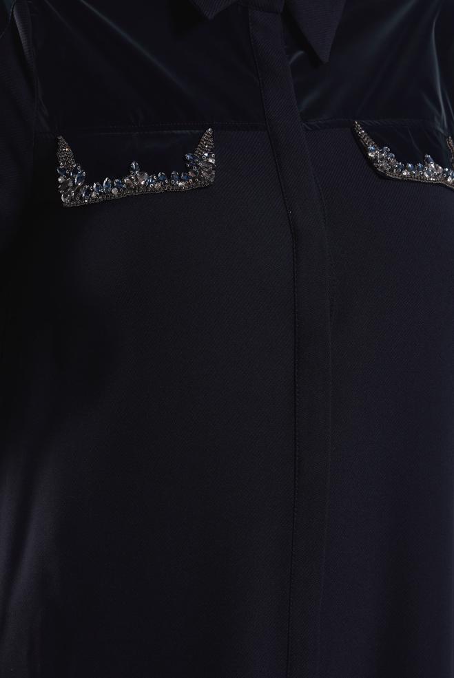 Vêtements hijab BLEU MARINE TUNIQUE LONGUE AVEC BIJOU 20634 - ALVİNA