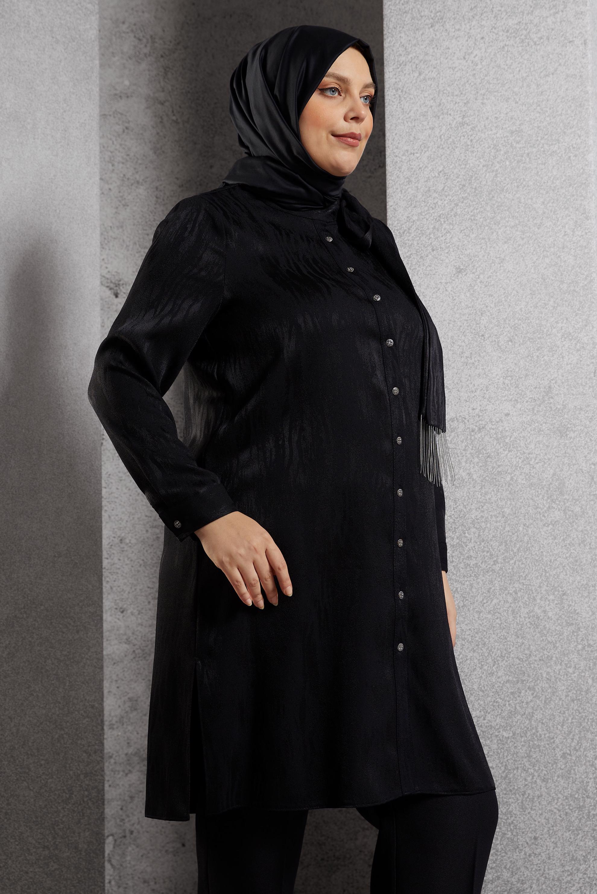 Vêtements hijab NOIR TUNIQUE JACQUARD À COL NOUÉ 20635
